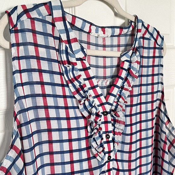 ModCloth Fun 2 Fun Sleeveless Plaid Red White Blue Office Blouse Women Size 3XL - Picture 5 of 10